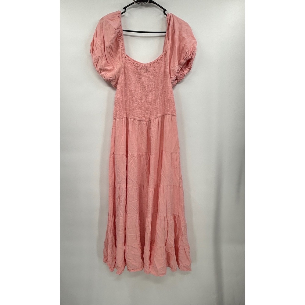 funlingo XL Maxi Dress Womens Pink Smocked Puff Sleeve Tiered Rayon Cottagecore - Picture 6 of 8